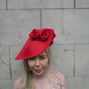 Dramatic Floral Hatinator Large Red Rose Flower Teardrop Fascinator Hat Headband Races Hair Headpiece u12603