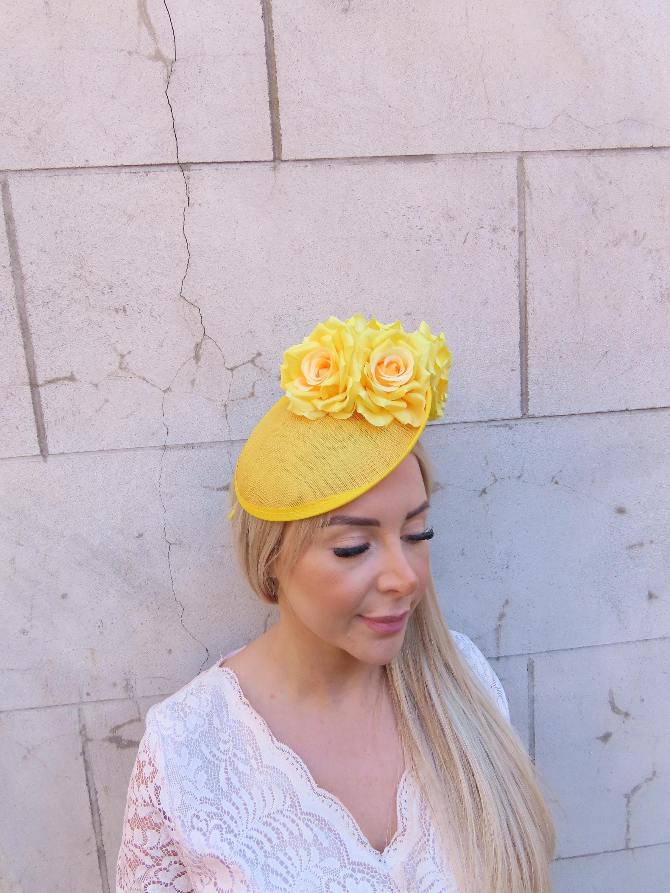 Yellow Tilted Rose Flower Floral Fascinator Hat Disc Hat  display picture 3