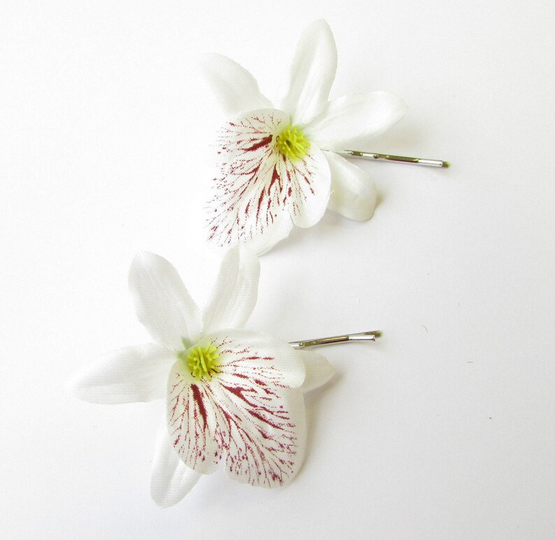 Rockabilly Orchid Peach Pink Hair Flower Grip Pin Slide Bridal Wedding Clip Boho