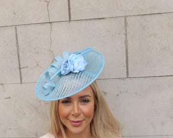 Pale Blue Saucer Fascinator Hat: Oversized Satin Bow  display picture 2