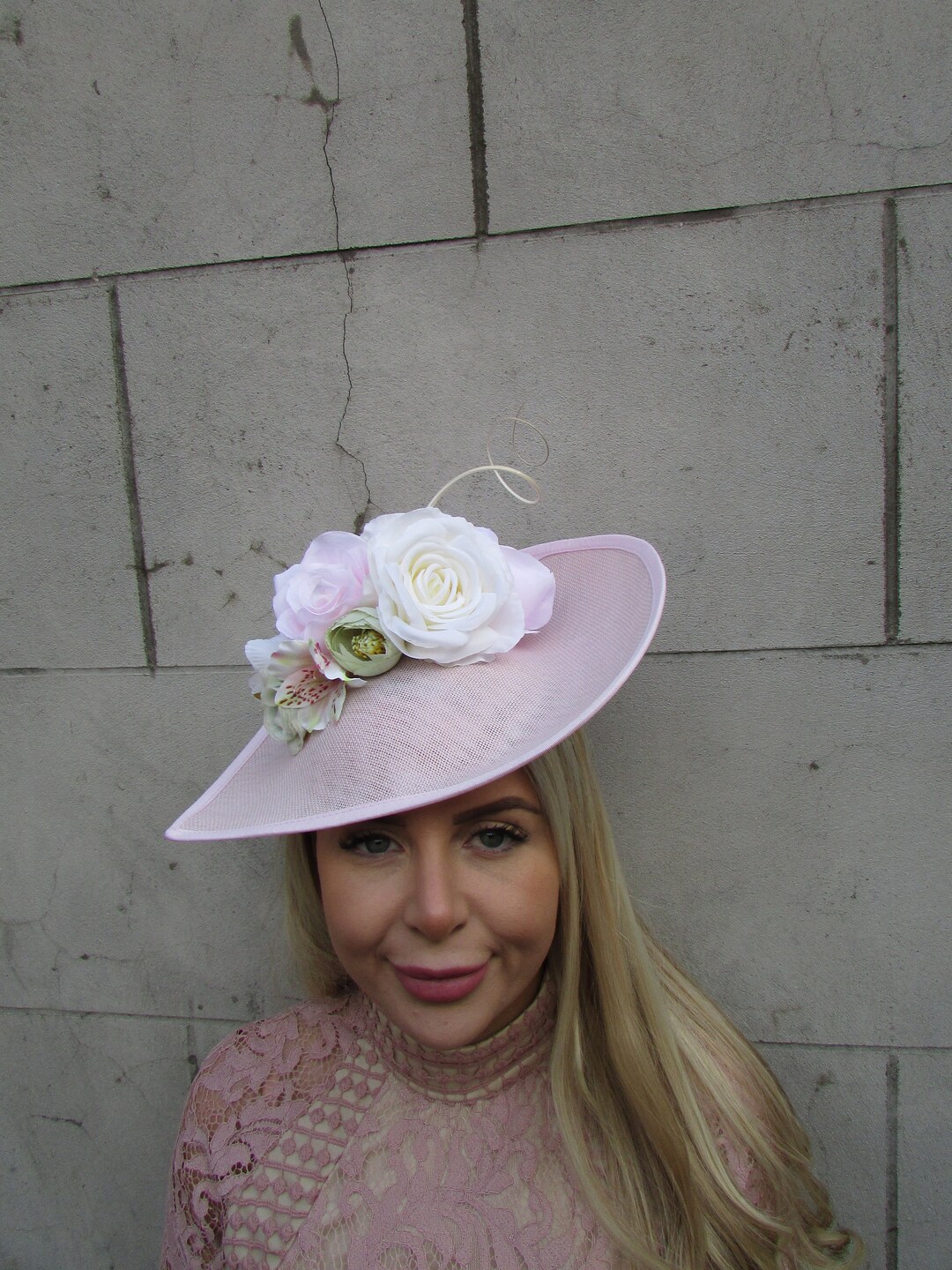 Large Light Blush Pink Cream Mint Green Flower Fascinator Hat Etsy UK