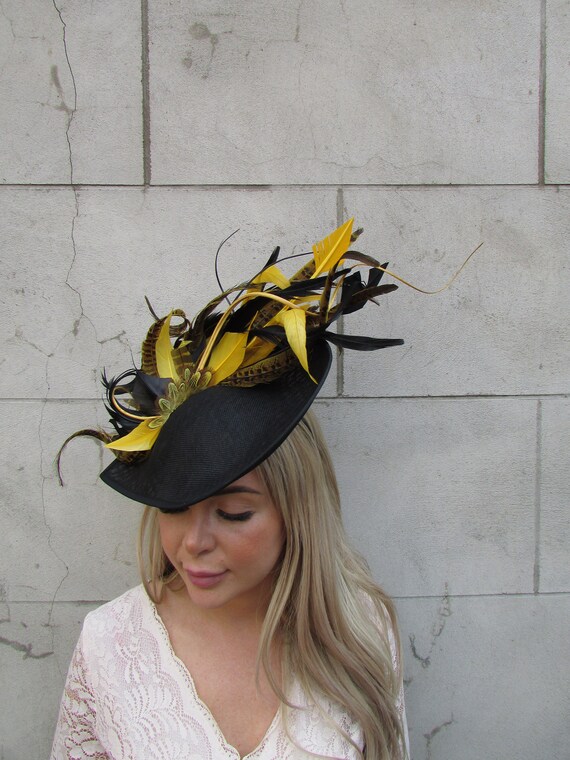 One off Piece Large Black & Mustard Yellow Feather  display picture 2