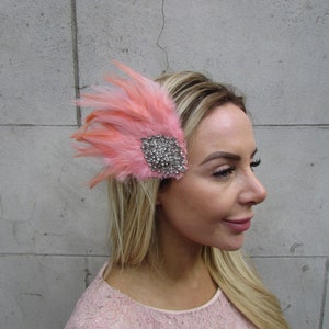 Peach Apricot Silver Feather Fascinator Headpiece Races Wedding Guest Diamante Hair Clip 04aa image 1