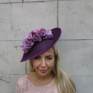 Large Plum Grape Purple Aubergine Rose Teardrop Fascinator Hat Headband Wedding Flower Races Big Wedding Races Ladies Day Hairband sh-584