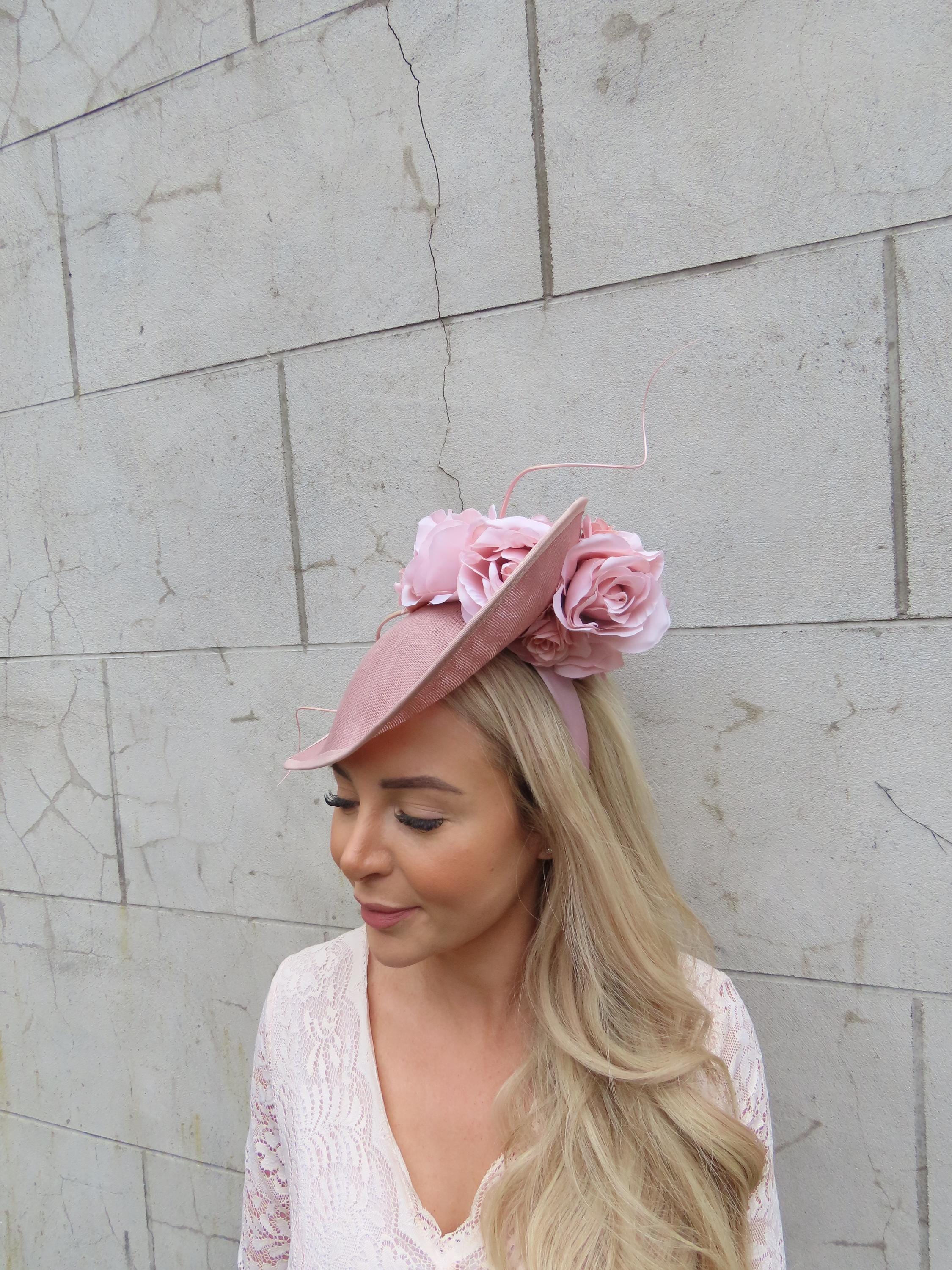 Large Light Nude Blush Pink Flower Fascinator Hat Big Teardrop Tilted ...