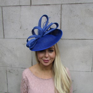 Royal Blue Disc Feather Fascinator Hat 