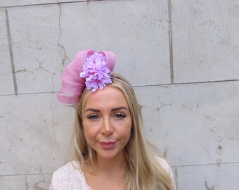 Lilac Flower Fascinator Headband Headpiece Races Wedding Guest Sinamay Ladies Day One off Piece - u13007