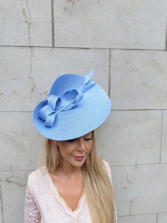 One off Piece Large Light Blue Feather Straw Style Hat  display picture 1