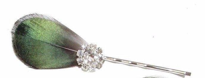 Dark Green Black Lady Amherst Pheasant Feather Hair Clip Fascinator Pin Vtg 672 Dark Green Black Lady Amherst Pheasant Feather Hair Clip Fascinator Pin Vtg 672