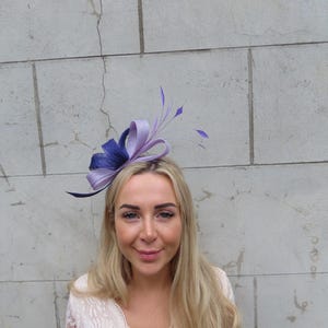 Purple & Lavender Lilac Feather Fascinator Headband Races Wedding Guest Sinamay One off Piece - u12608