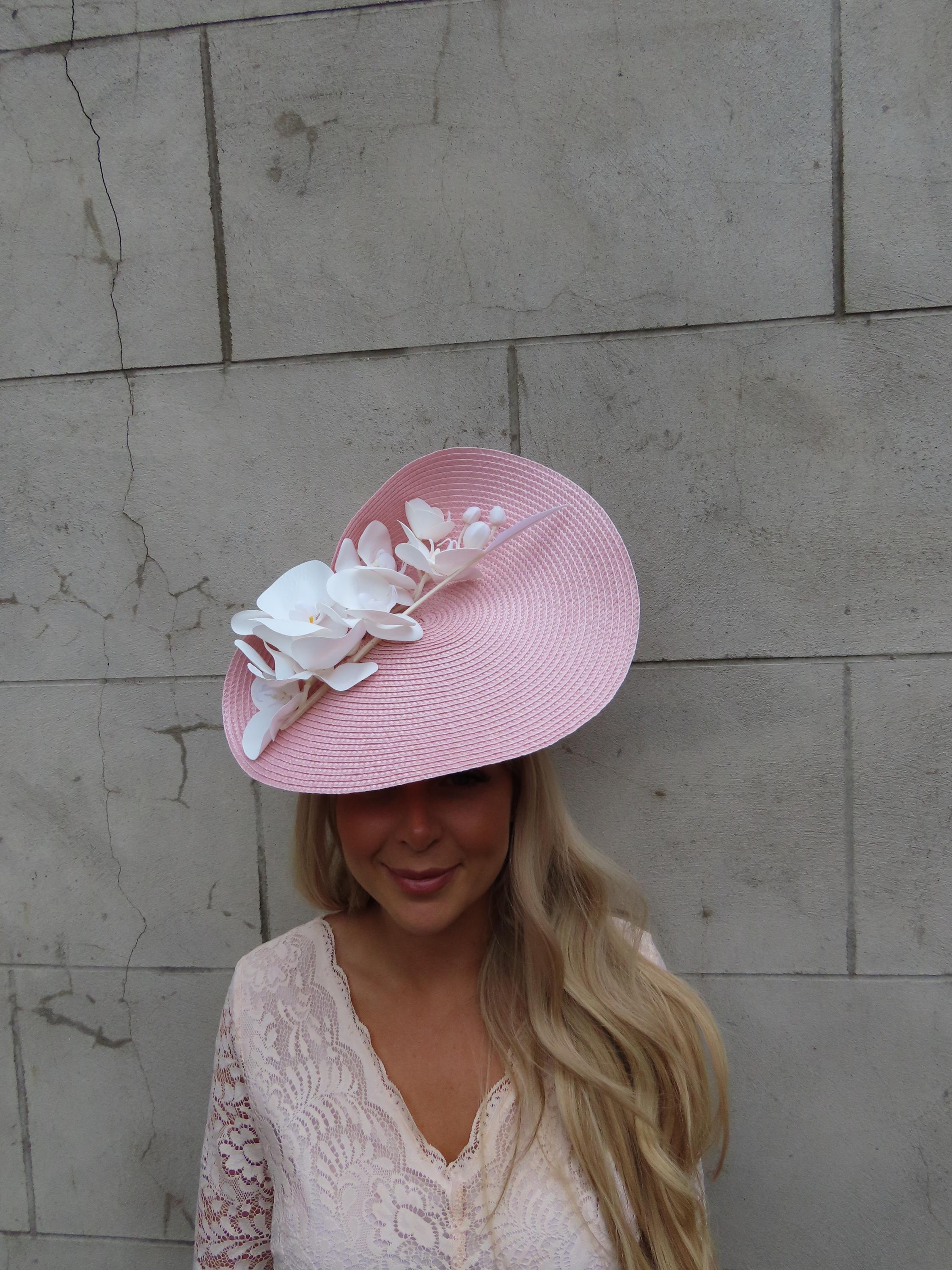 Large White & Blush Light Pink Orchid Flower Feather Hat Fascinator ...