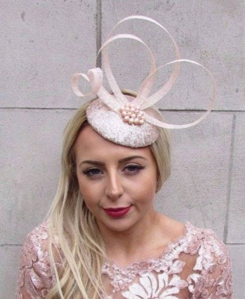 Real Pearl Light Blush Pink Champagne Pillbox Hat Fascinator Etsy