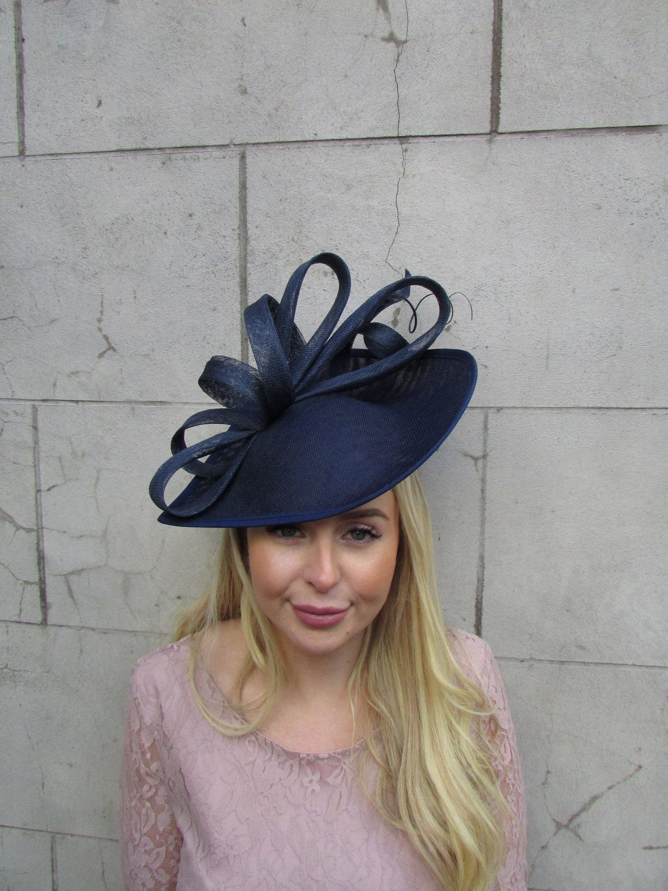 Large Navy Blue Feather Fascinator Hat 