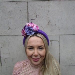 Purple Pink Mauve Fascinator Padded Headband Headpiece Wedding Races Halo Hairband Flower Floral Headpiece u12603
