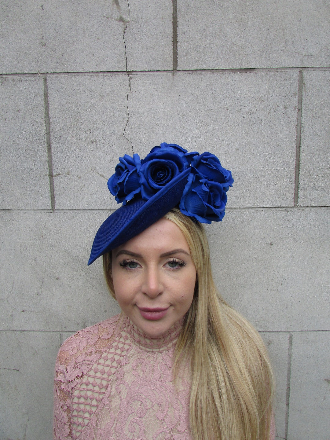 Large Royal Blue Rose Flower Fascinator Hat Disc Saucer Races Headband