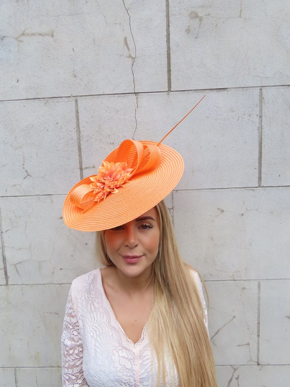 One off Piece Large Orange Flower Straw Style Hat Fascinator  display picture 1