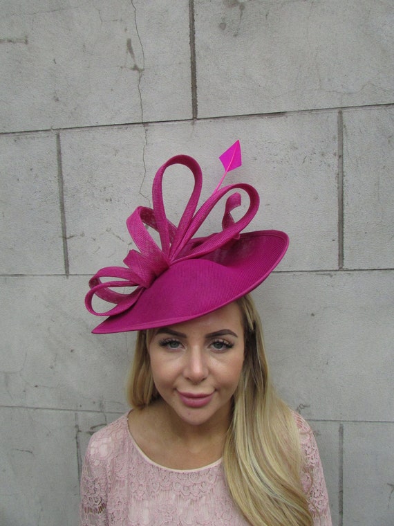 Large Magenta Fuchsia Pink Feather Hat Fascinator Big 