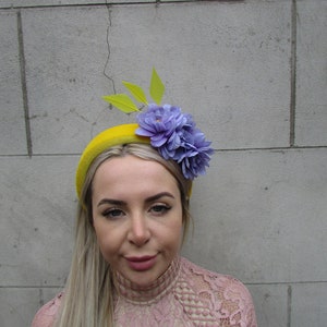 Yellow & Lavender Fascinator Light Lilac Flower Feather Padded Headband Fascinator Headpiece Wedding Races Halo Floral Lilac u10904