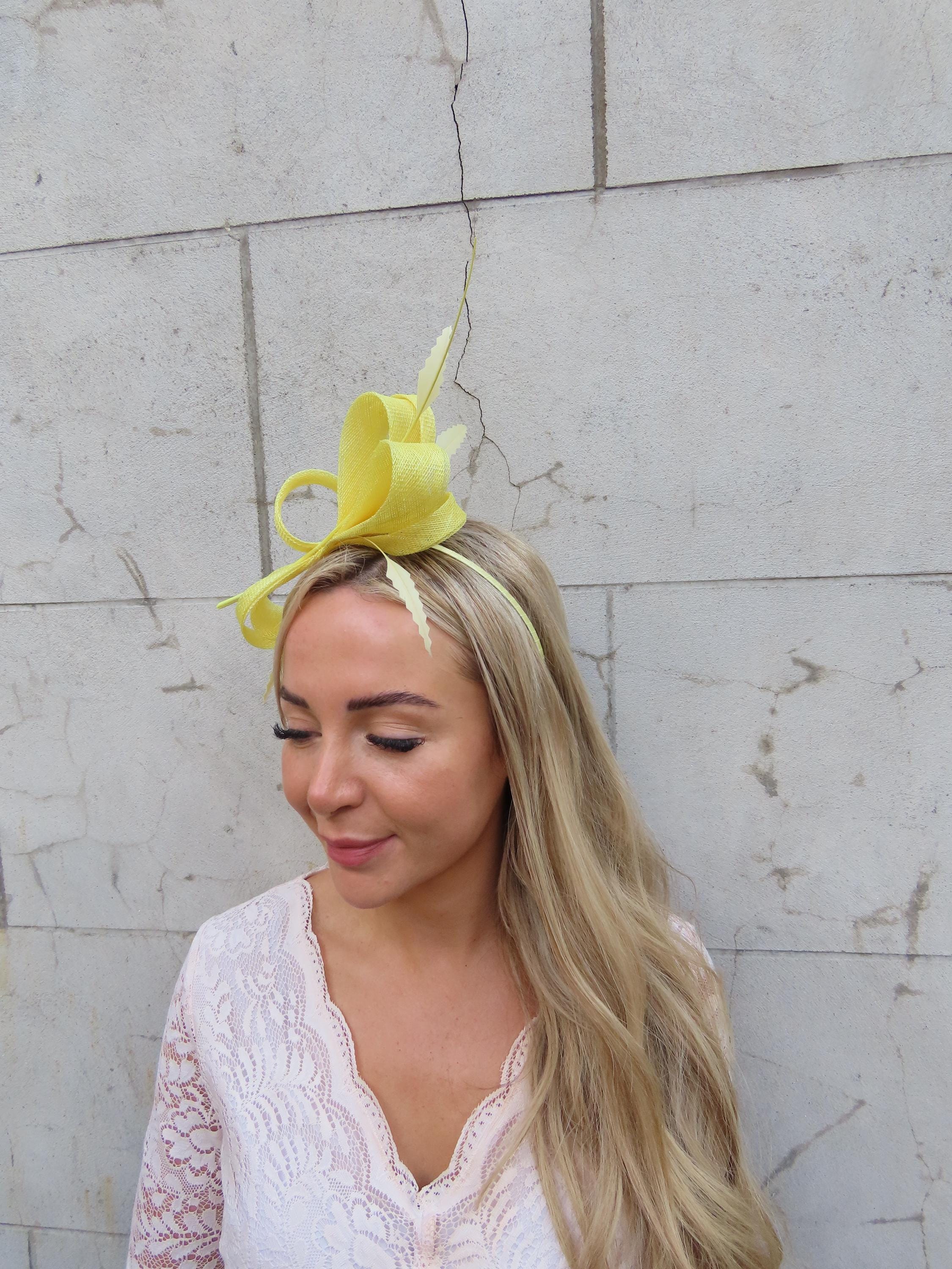 Krewe Of Creole NWT Yellow Floral Feather Fascinator Headband for Women Yellow Triple Flower Round Base Fascinator Headband and Clip  main image 3