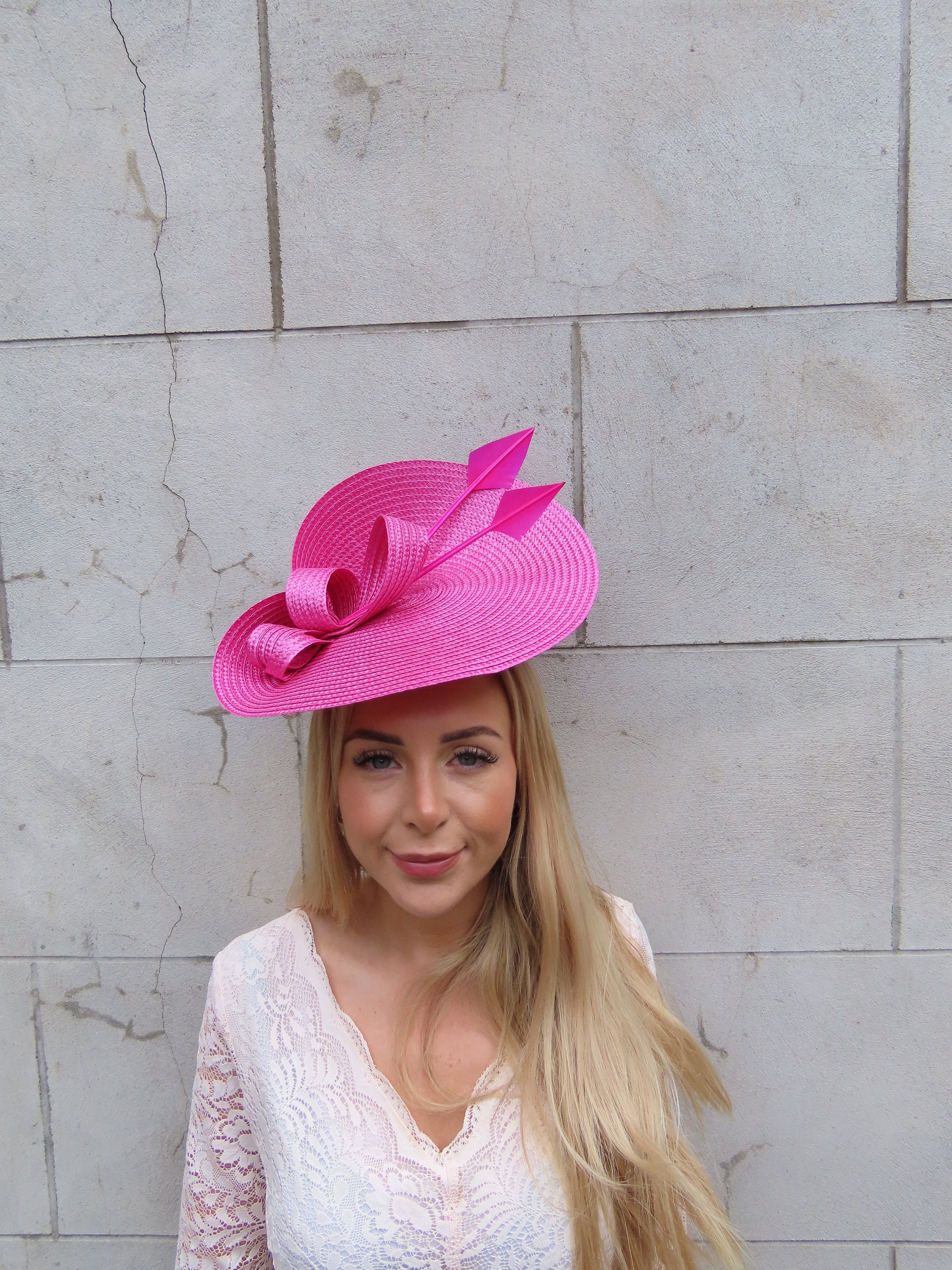 One off Piece Large Hot Pink Straw Style Hat Fascinator 
