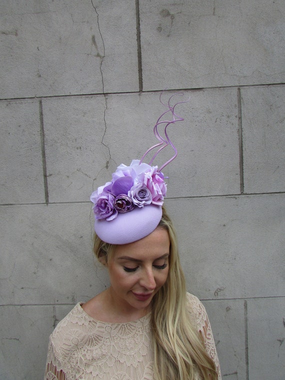 Lilac Light Purple Rose Flower Feather Pillbox Hat  display picture 1