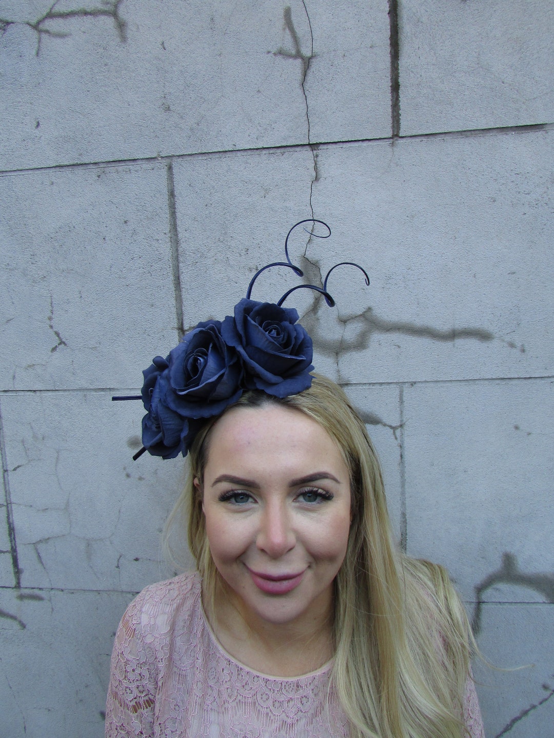 Navy Blue Rose Flower Fascinator Headband Headpiece Floral Races Hair