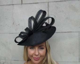 Large Black Feather Fascinator Hat Big Teardrop Hatinator  display picture 1