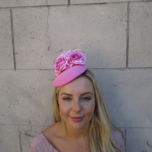 Pink Rose Flower Pillbox Hat Hair Fascinator Wedding Races Headpiece Headband Hairband Floral sh-180