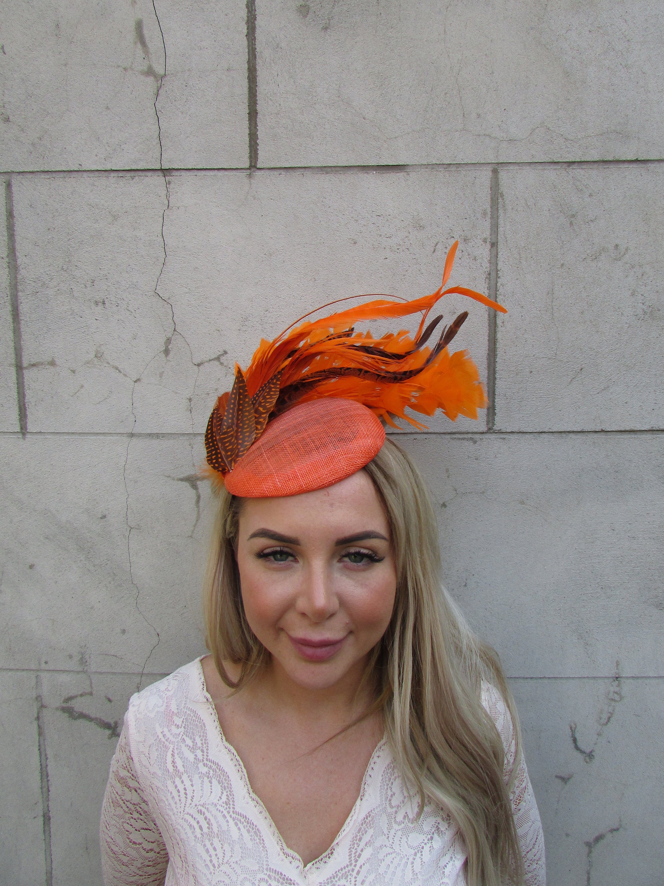Etsy Burnt Orange Fascinator Hat Worn Once Perfect condition Burnt Orange & Chocolate Brown Feather Fascinator for  main image 3