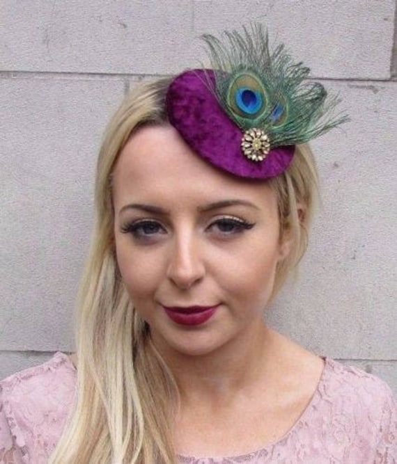 Olive Khaki Green Sequin Peacock Statement Feather Fascinator Races Hat 5001