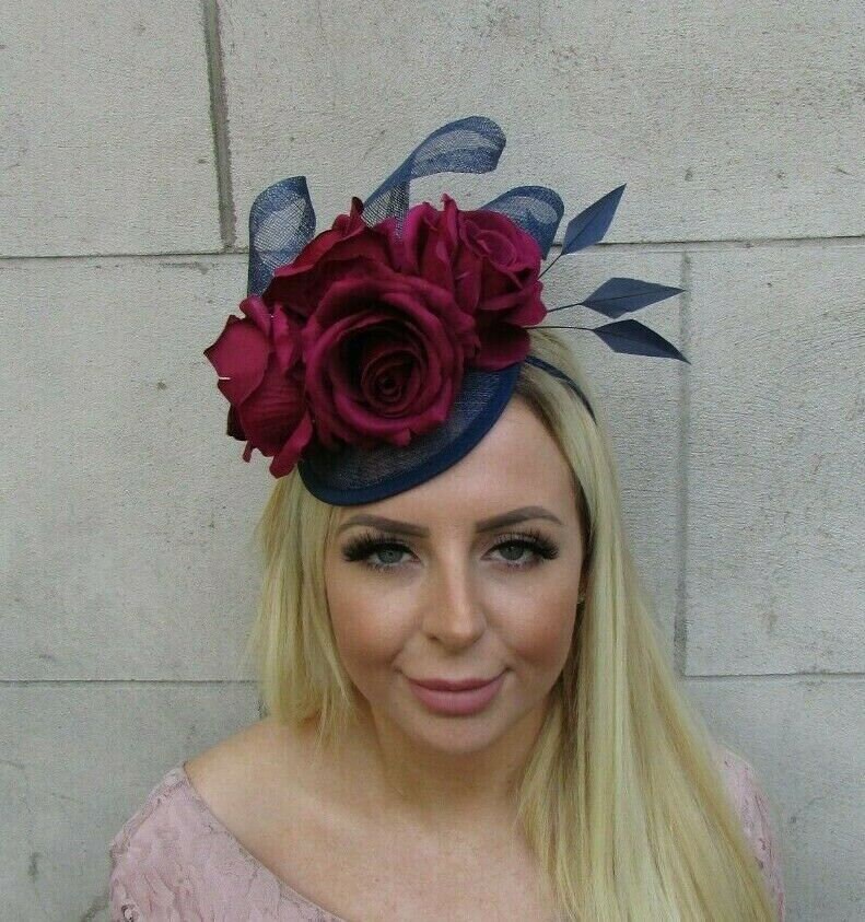 Navy Blue Burgundy Hair Fascinator 