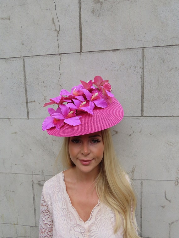One off Piece Large Pink Orchid Flower Straw Style Hat  display picture 1