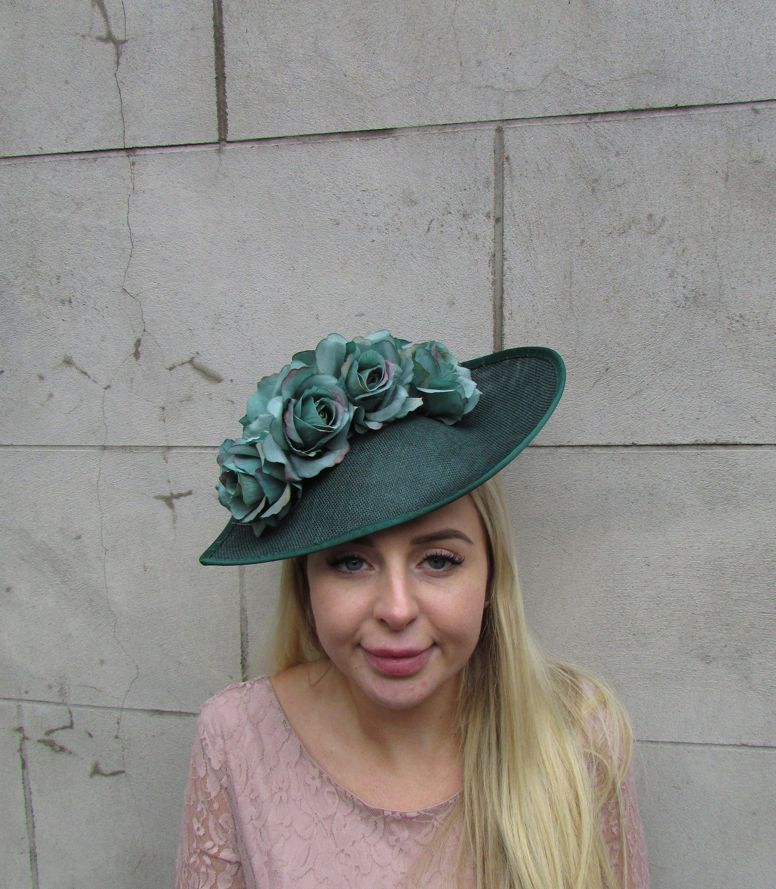 Bottle Green Rose Flower Fascinator Hat 