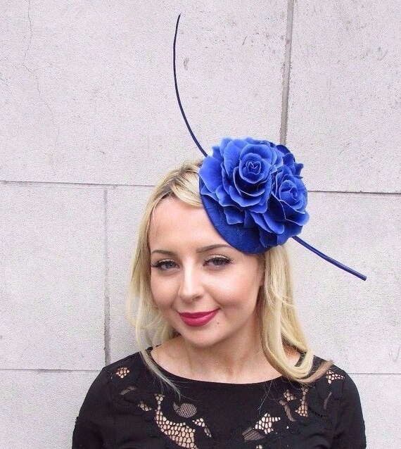 Royal Blue Rose Quill Feather Flower Fascinator Hat Hair Clip Etsy