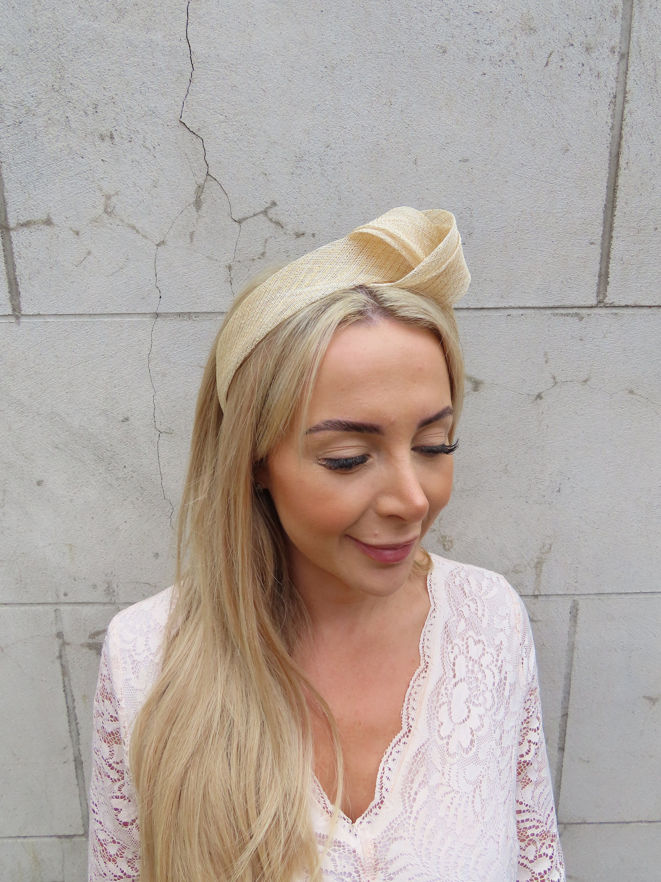 New handmade boutique top knot flexible wide headband champagne New handmade boutique floral top knot flexible wide headband  main image 4