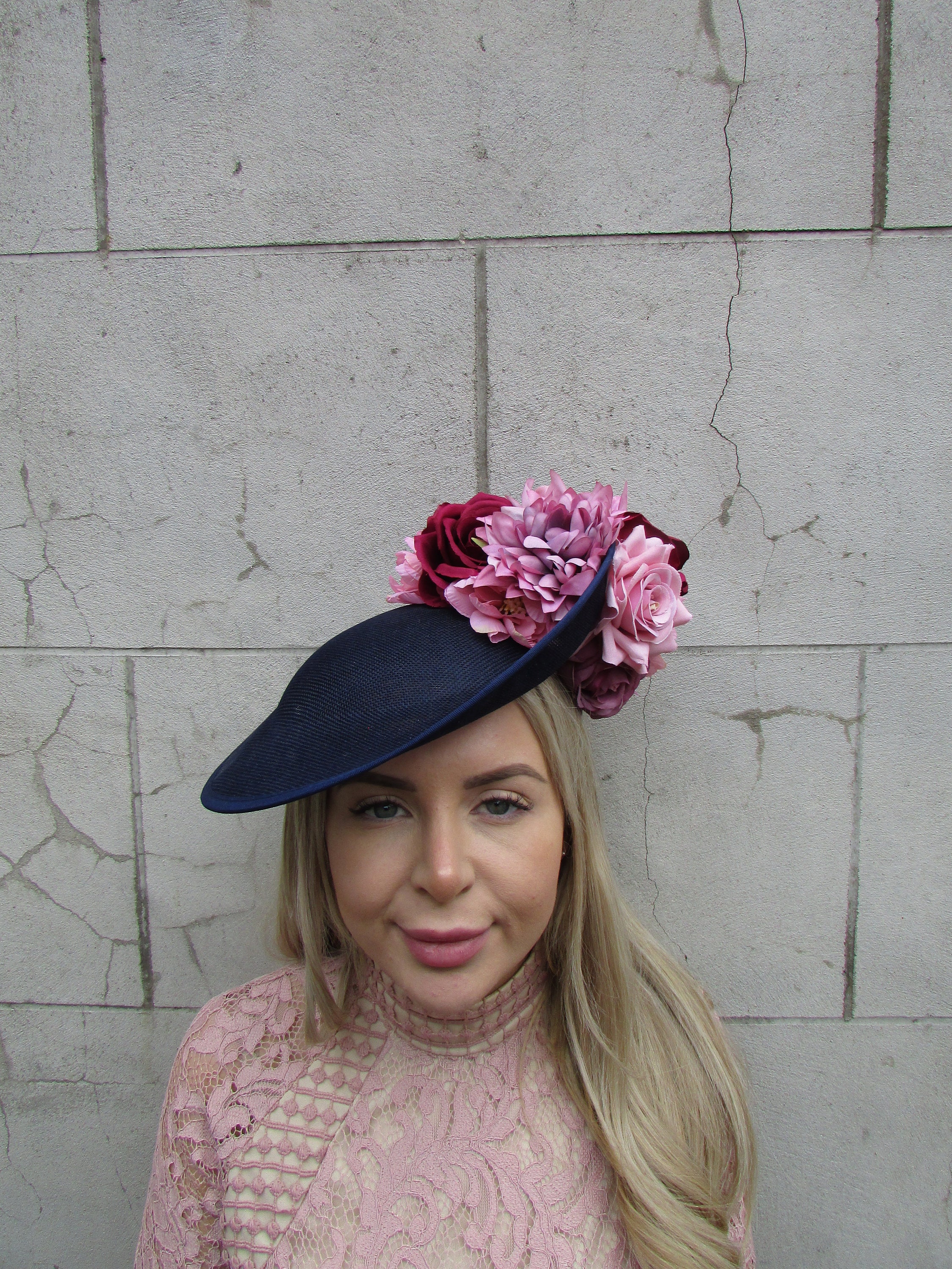 Large Navy Blue Burgundy Blush Pink Dusky Mauve Flower 