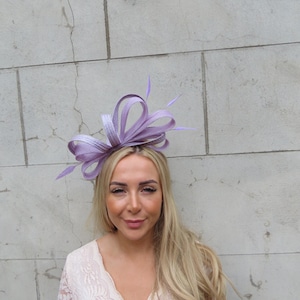Lilac Feather Fascinator Headband Headpiece Races Wedding Guest Sinamay Ladies Day Modern Lavender One off Piece - u12406