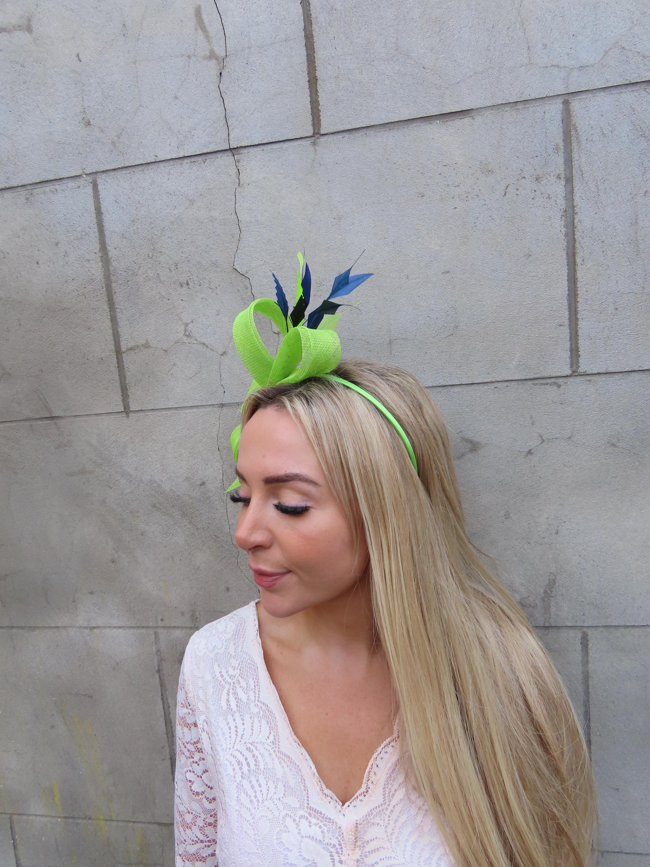 Bellissima Collection Navy Teal Ivory Feather Fascinator Headband kentucky derby hat fascinator royal blue velvet headband  main image 4