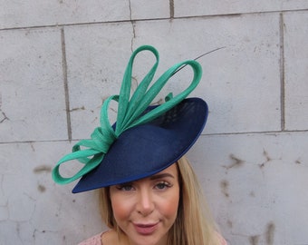 Navy Blue Emerald Green Large Teardrop Fascinator Hat Wedding Races Headband