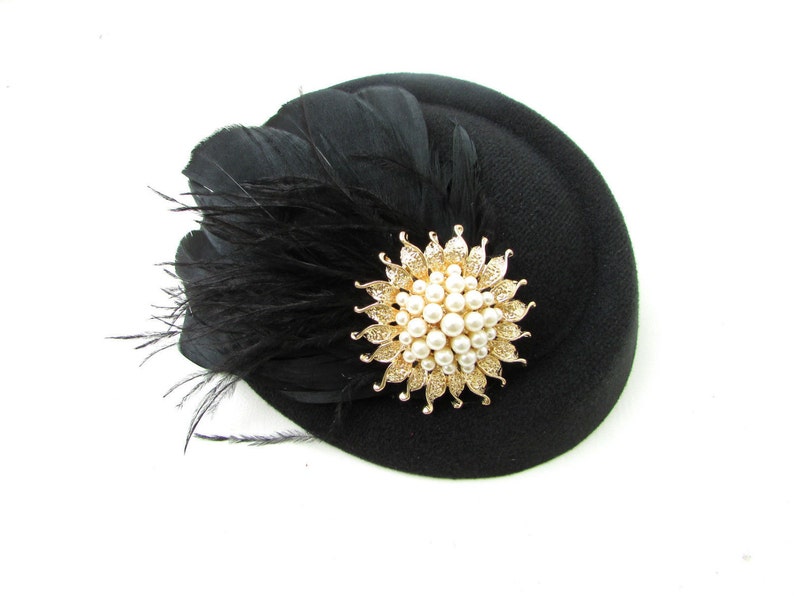 Black Gold Ivory Feather Pillbox Hat Fascinator Vintage 1940s Etsy