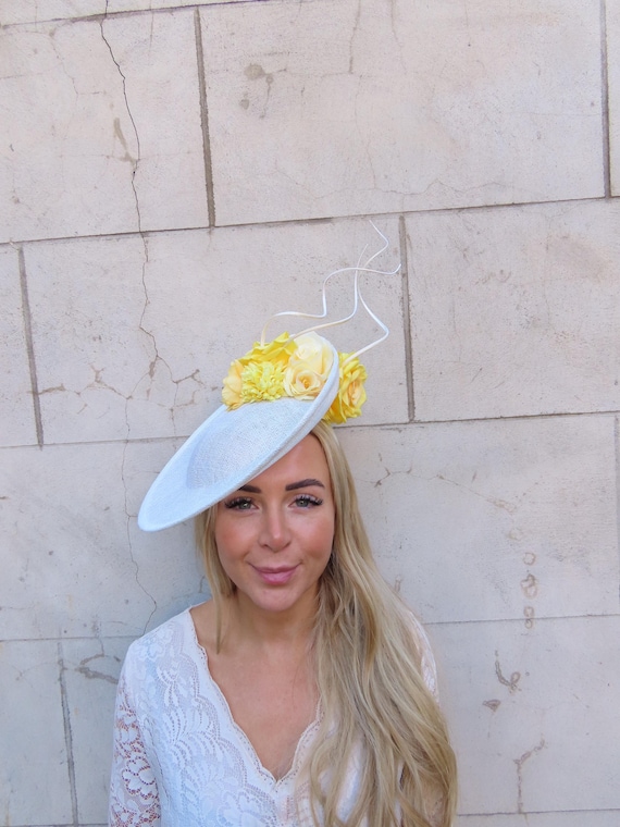 Large Ivory Cream Yellow Lemon Sinamay Flower Disc Hat  display picture 3