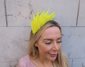 Yellow Feather Fascinator Races Wedding Guest Headpiece Hairband Alice Band Headband Thin Headband Modern u11002