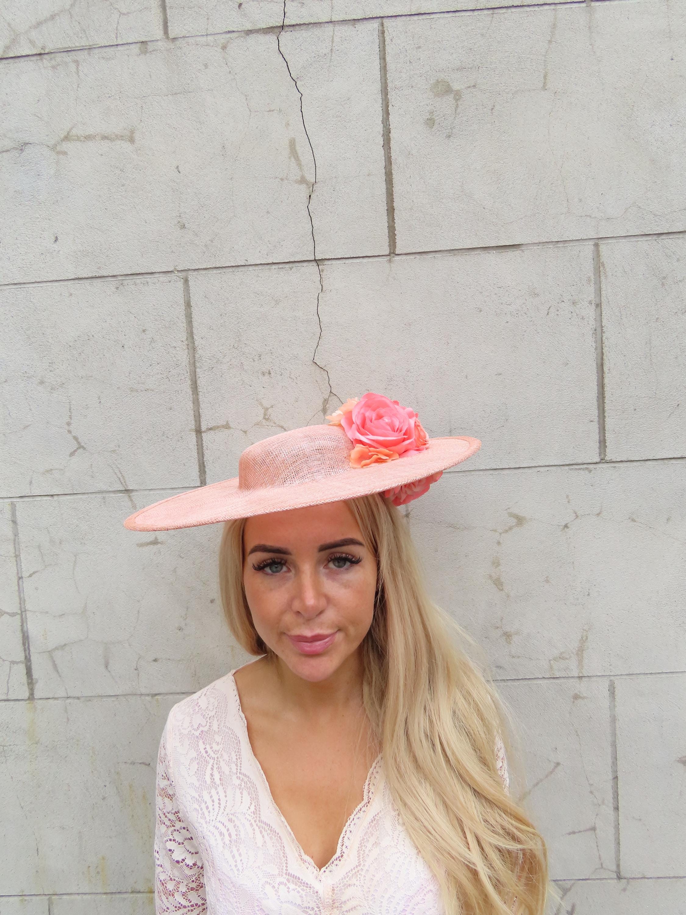 Stunning Salmon Pink Wide Brim hat  and Hat box PINK LARGE BRIM STRAW HAT, AS SEEN ON THE TODAY SHOW main image 4