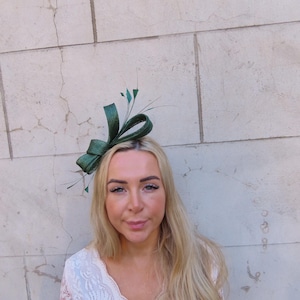 Bottle Green Feather & Sinamay Fascinator Headband One off Piece u10809