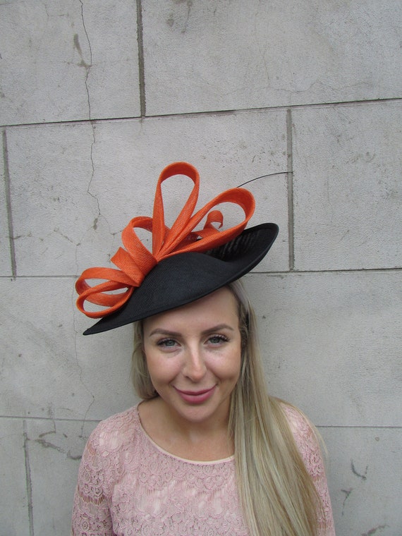 One off Piece - Large Black Burnt Orange Fascinator Hat Big  display picture 1