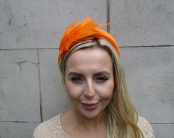 Orange Feather Fascinator Padded Headband Races Wedding Halo Crown Spiky Feather Ladies Day Hair Band Headpiece u1p