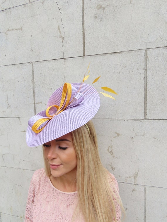 One off Piece Large Lilac & Mustard Yellow Straw Style Hat  display picture 2