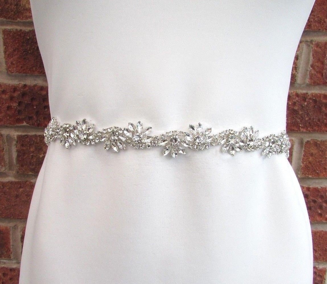 Silver Diamante Crystal Wedding Dress Belt Sash Bridal Etsy
