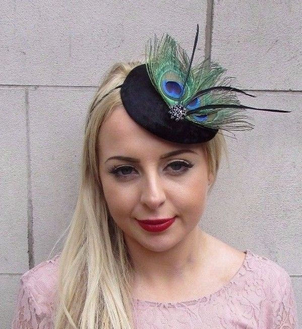 Black Green Peacock Feather Fascinator 