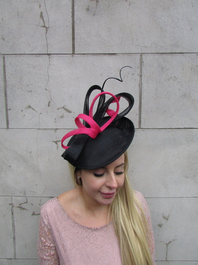 Hot pink and black fascinator Clearance